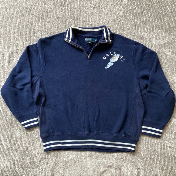 Polo Ralph Lauren Other - Vtg 90s Polo Ralph Lauren RL P-Wing Stadium Quarter Zip Sweatshirt XL Rare Navy